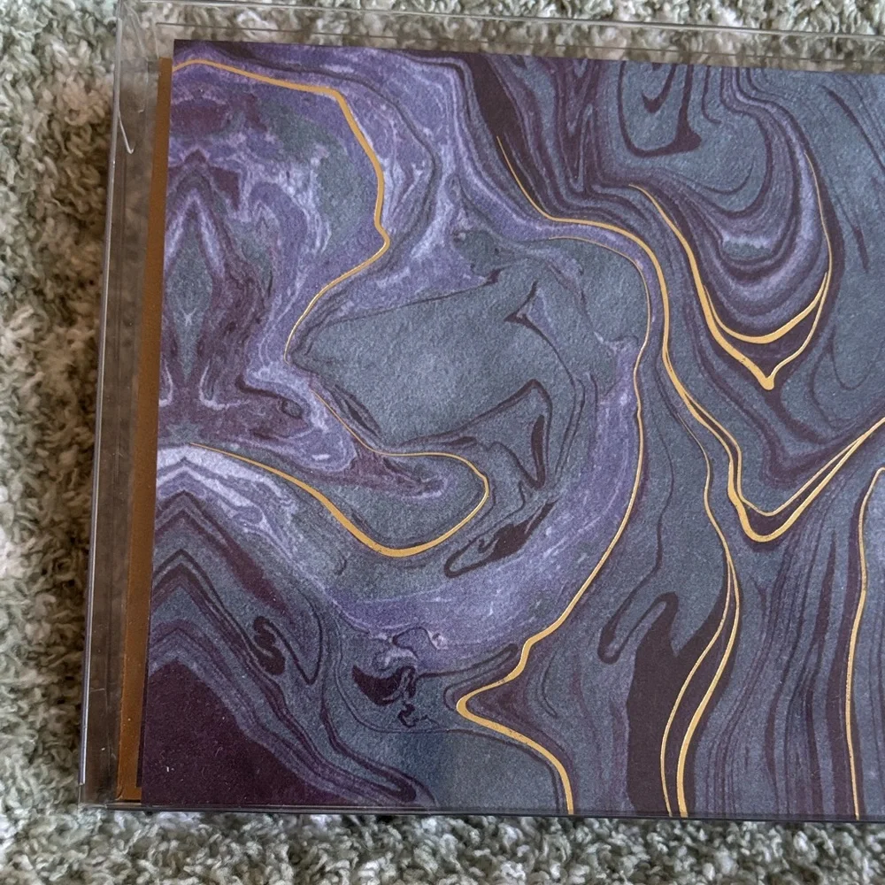 Midnight Blue and Gold Geode Marble Patterned Notecard Set of 10 NWT PS